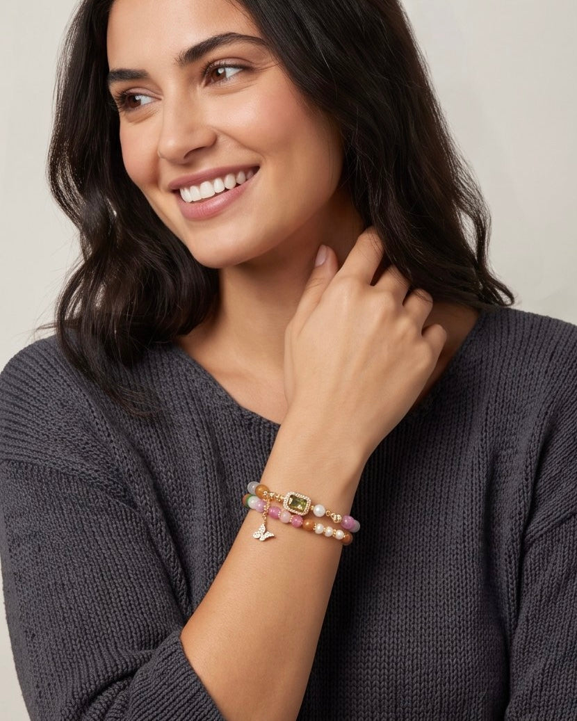 Rainbow Flutter Bracelet | Recycled Brass, Gemstones & Pearls