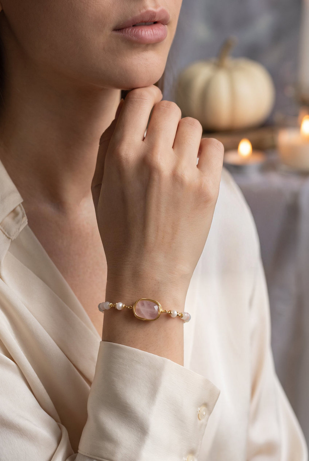 Rose Quartz Healing Bracelet | Natural Quartz, Gemstones & Pearl