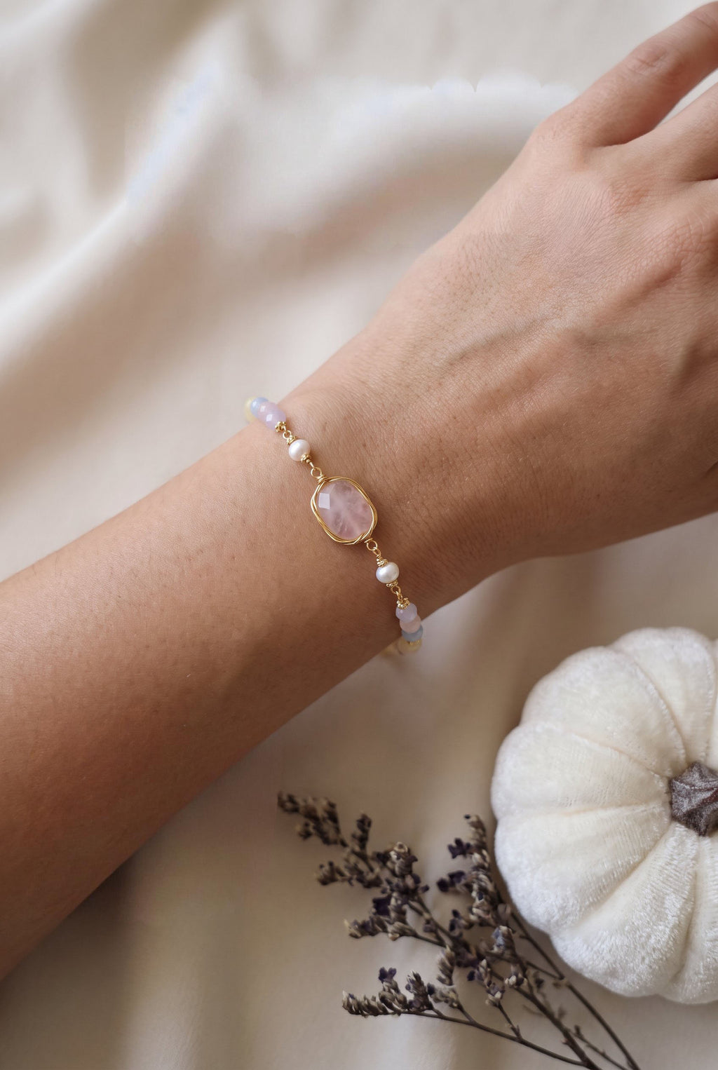 Rose Quartz Healing Bracelet | Natural Quartz, Gemstones & Pearl