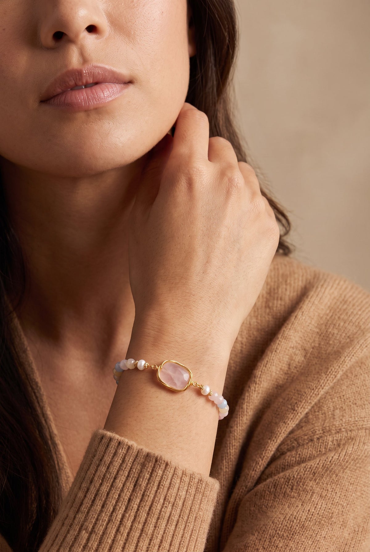 Rose Quartz Healing Bracelet | Natural Quartz, Gemstones & Pearl