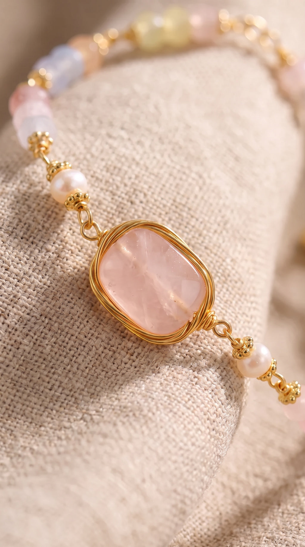 Rose Quartz Healing Bracelet | Natural Quartz, Gemstones & Pearl