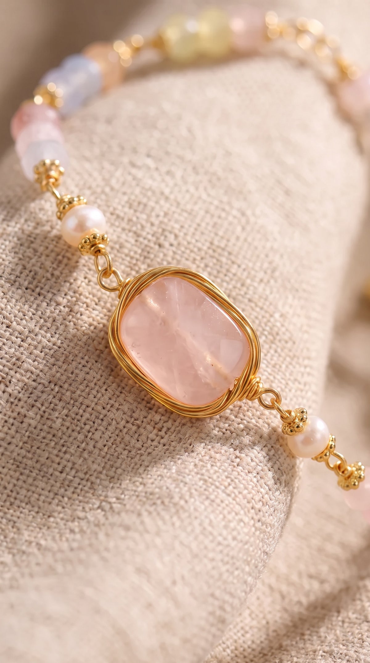 Rose Quartz Healing Bracelet | Natural Quartz, Gemstones & Pearl
