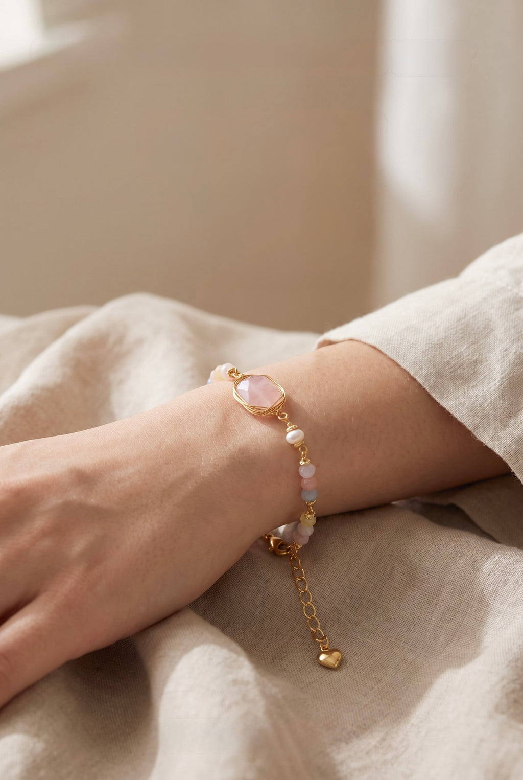 Rose Quartz Healing Bracelet | Natural Quartz, Gemstones & Pearl