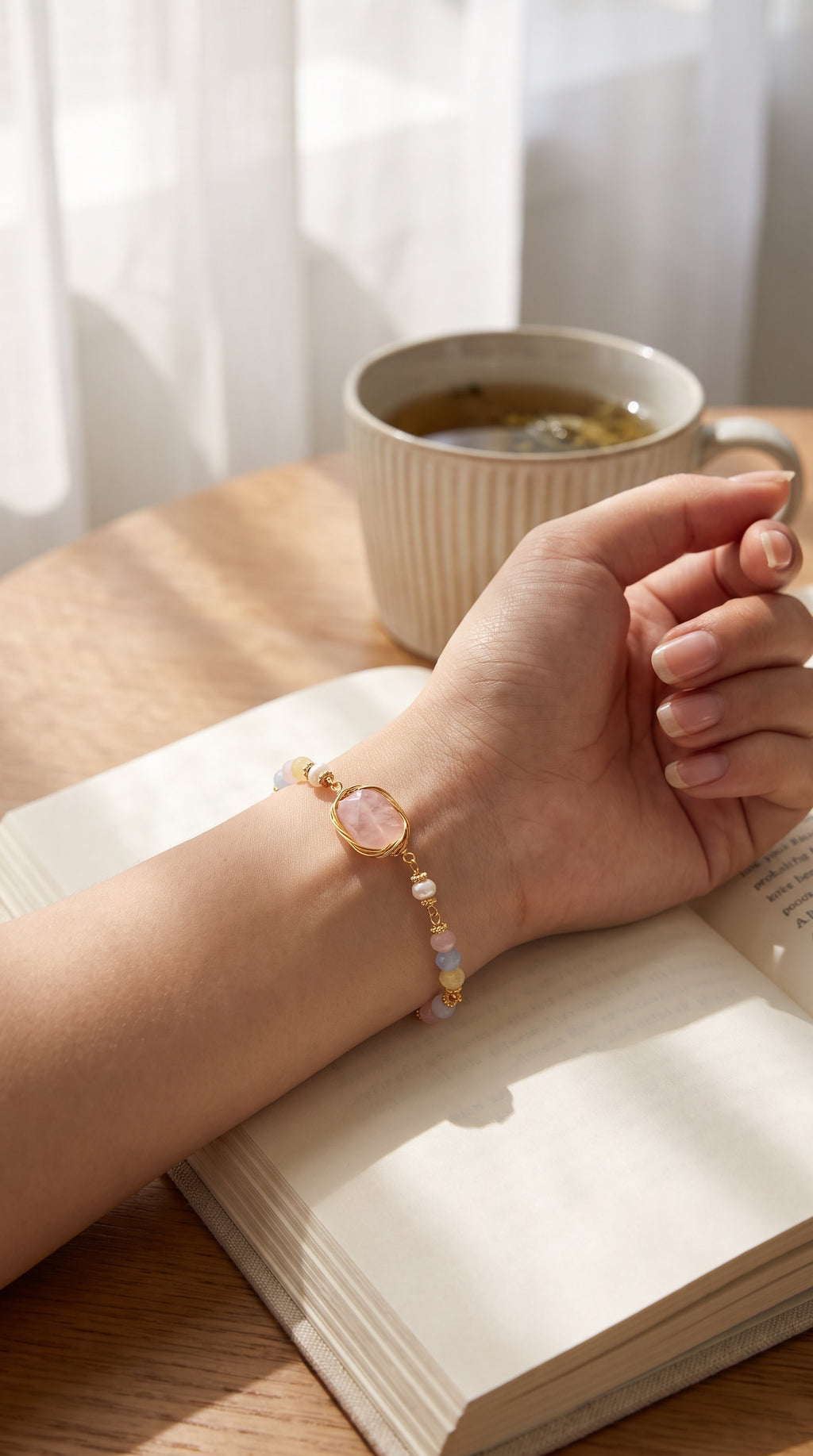 Rose Quartz Healing Bracelet | Natural Quartz, Gemstones & Pearl