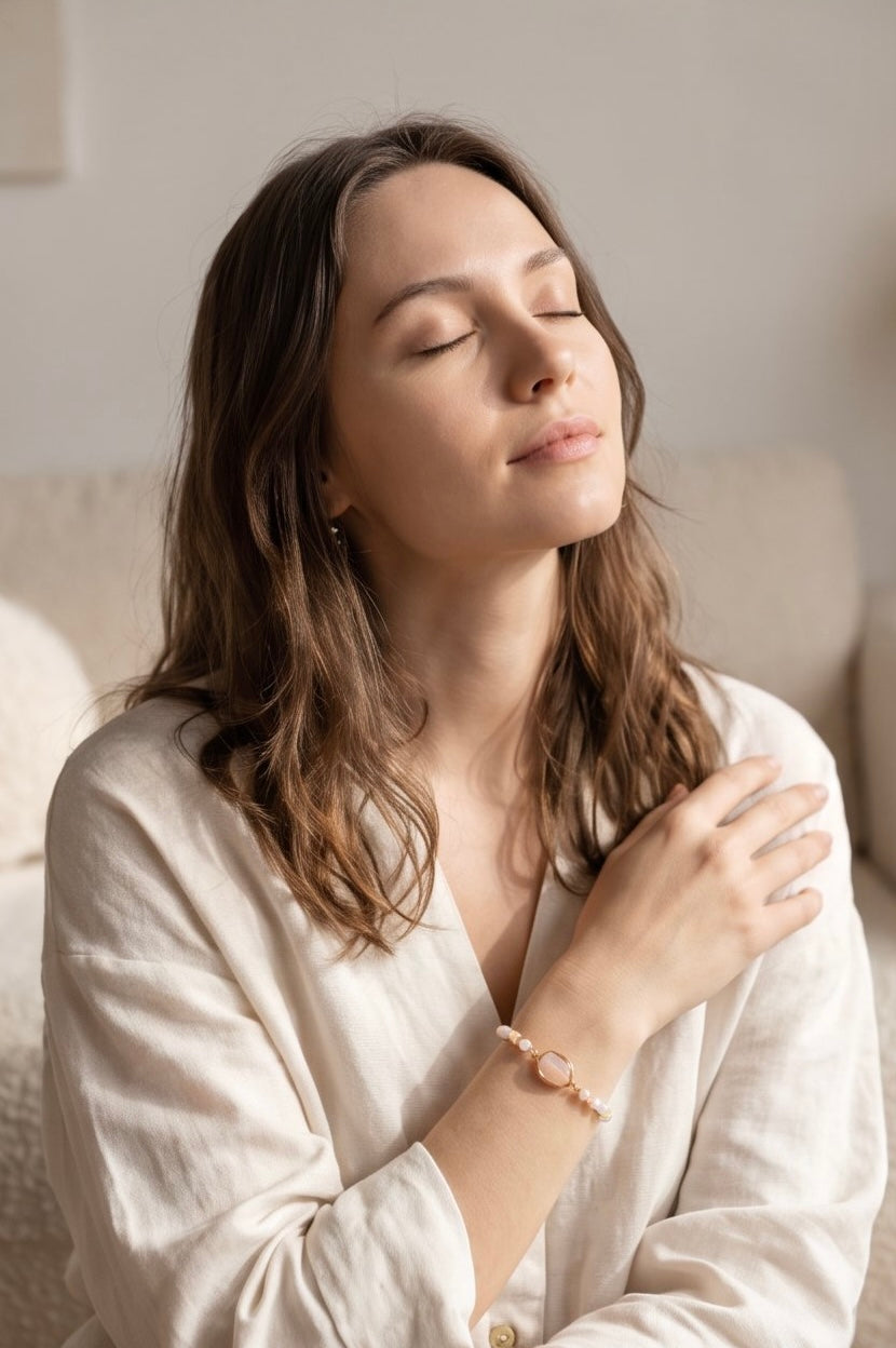 Rose Quartz Healing Bracelet | Natural Quartz, Gemstones & Pearl