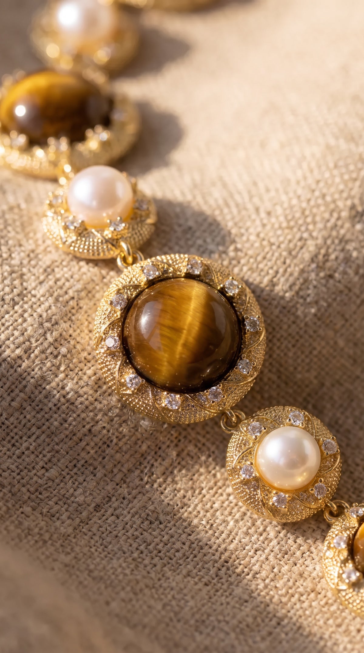 Tiger’s Eye Pearl Wisdom Bracelet | Gold Plated Brass, Gemstones & Pearl