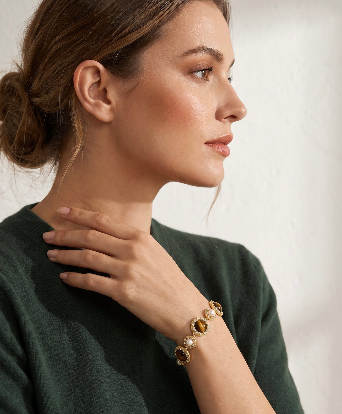 Tiger’s Eye Pearl Wisdom Bracelet | Gold Plated Brass, Gemstones & Pearl