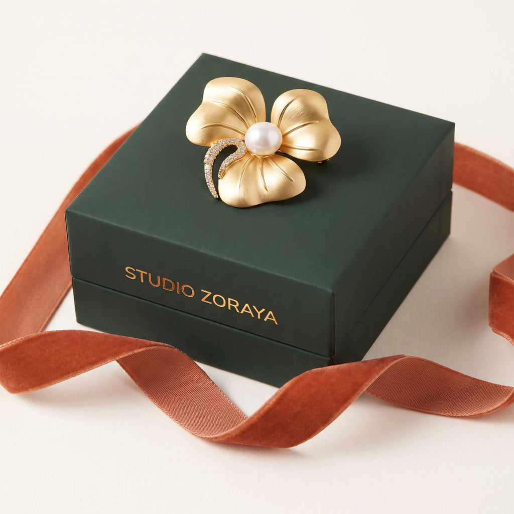 Golden Bloom Brooch – Gold-Plated Zirconia Flower Pin