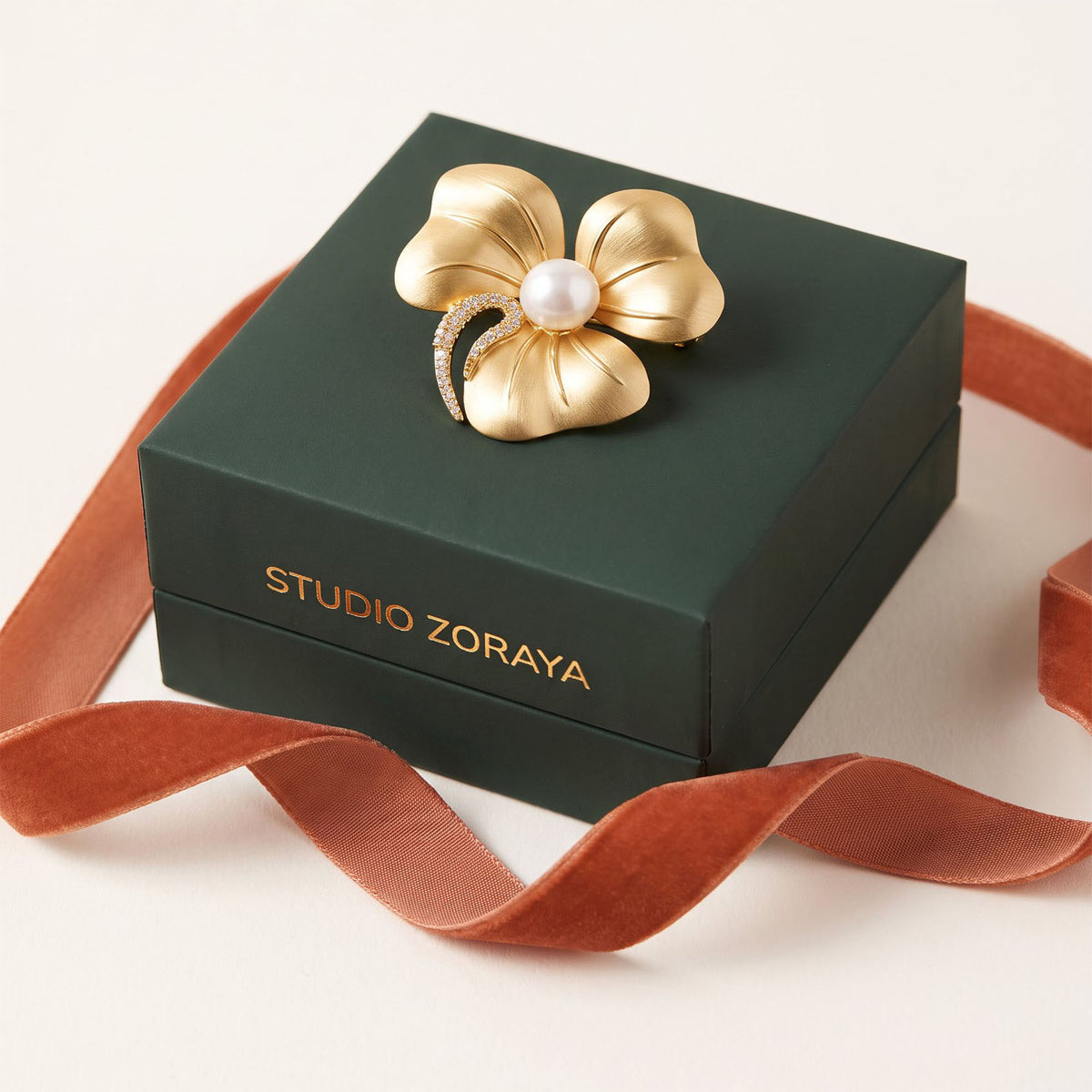 Golden Bloom Brooch – Gold-Plated Zirconia Flower Pin