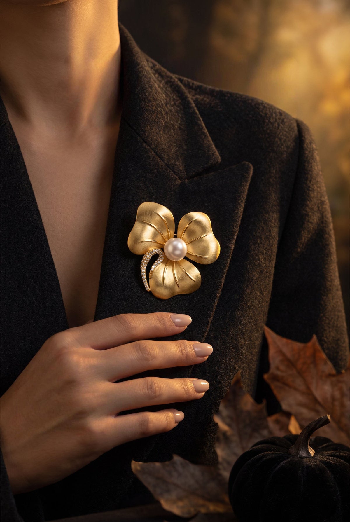Golden Bloom Brooch – Gold-Plated Zirconia Flower Pin