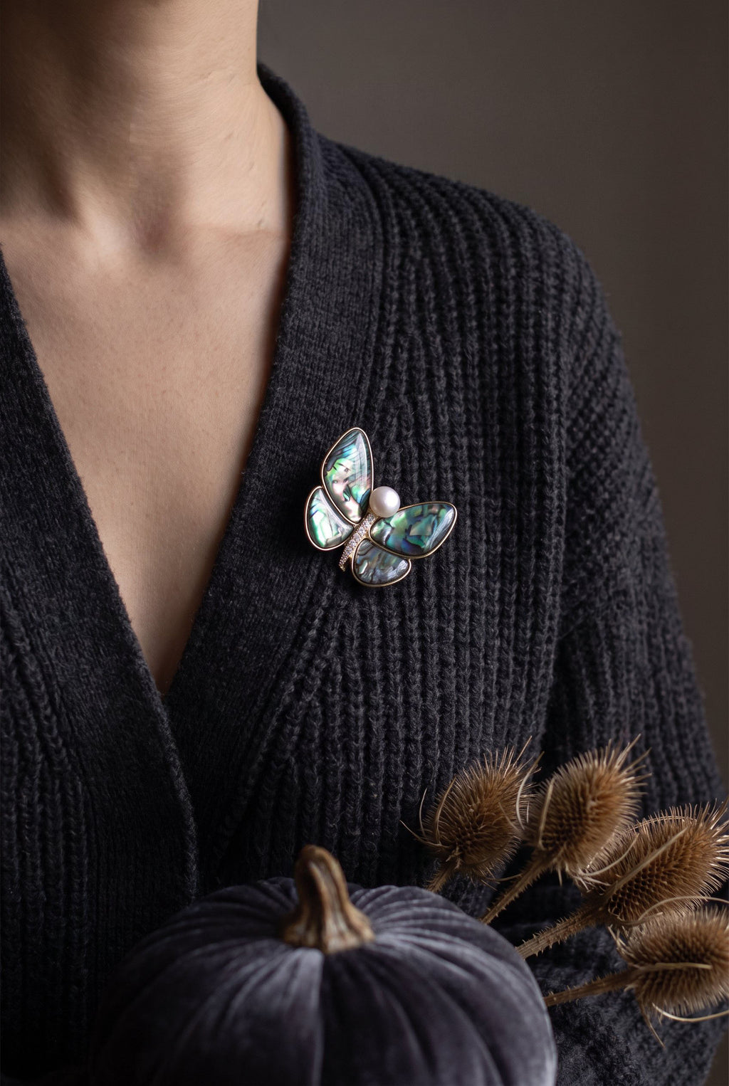 Rainbow Butterfly Brooch – 14K Gold-Plated Recycled Brass & Pearl Pin