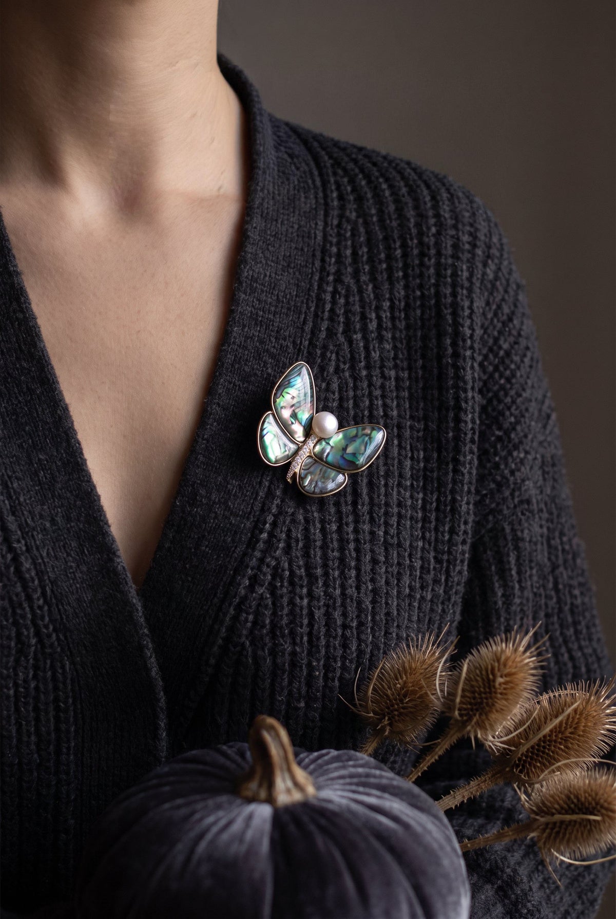 Rainbow Butterfly Brooch – 14K Gold-Plated Recycled Brass & Pearl Pin