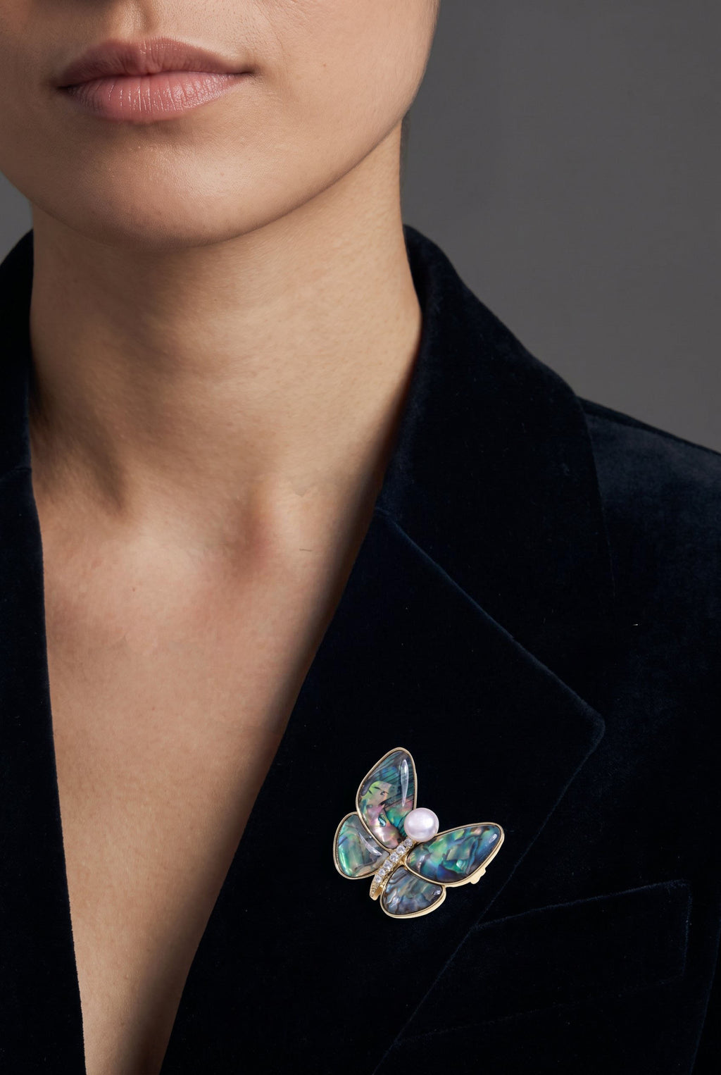 Rainbow Butterfly Brooch – 14K Gold-Plated Recycled Brass & Pearl Pin