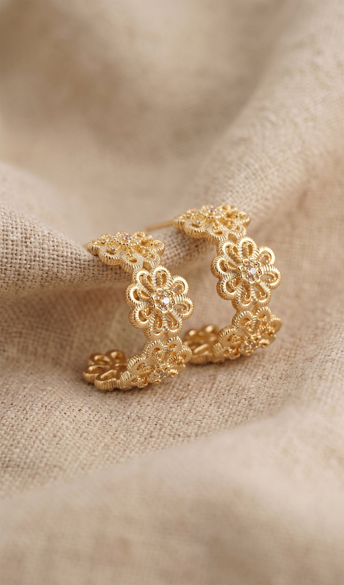 Bloom Filigree Hoops | Gold-Plated Recycled Brass Open-Work Earrings
