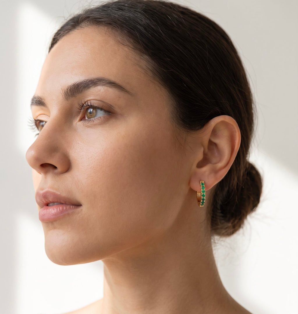 Emerald Energy Huggies | Gold-Plated Stainless Steel Waterproof Minimalist Hoops