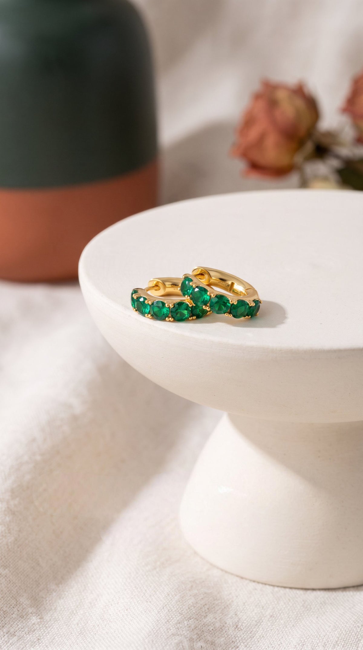 Emerald Huggie Hoops | Gold-Plated Sterling Silver & Zirconia
