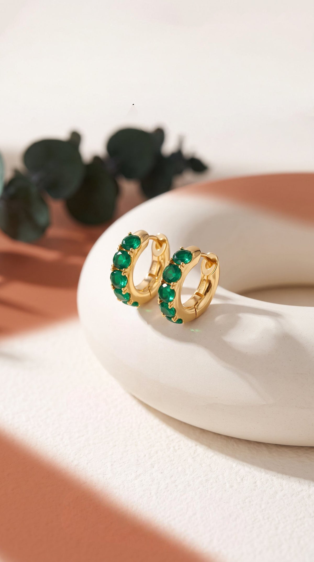 Emerald Huggie Hoops | Gold-Plated Sterling Silver & Zirconia