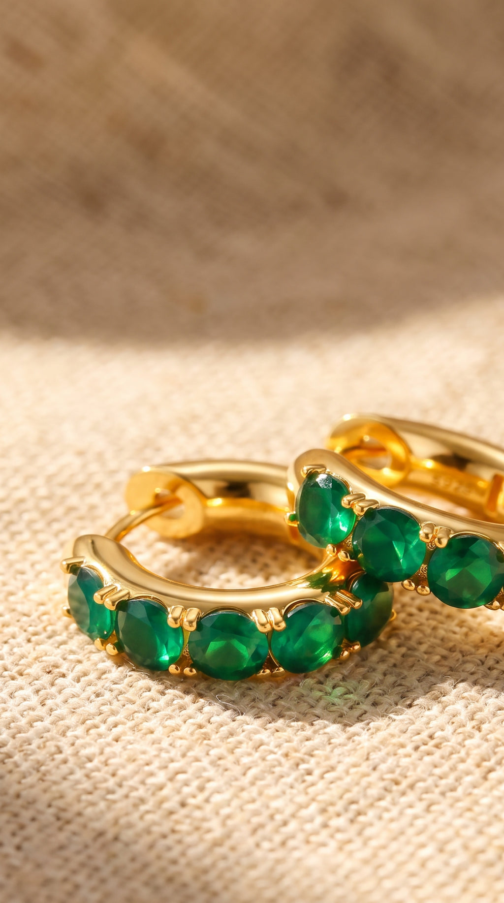 Emerald Huggie Hoops | Gold-Plated Sterling Silver & Zirconia