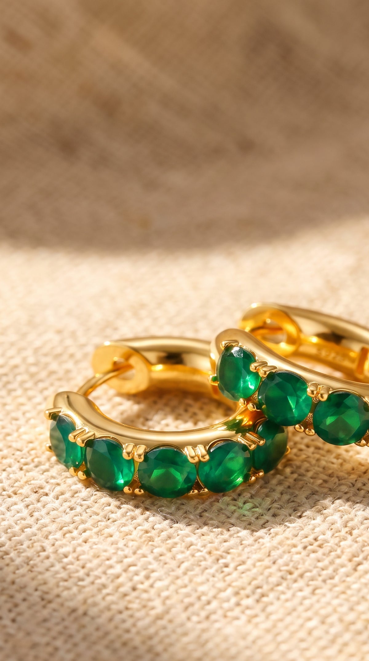 Emerald Huggie Hoops | Gold-Plated Sterling Silver & Zirconia