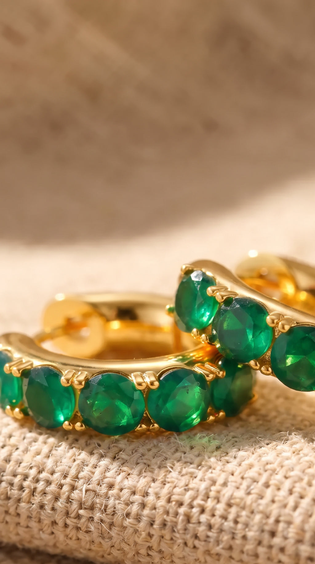 Emerald Huggie Hoops | Gold-Plated Sterling Silver & Zirconia