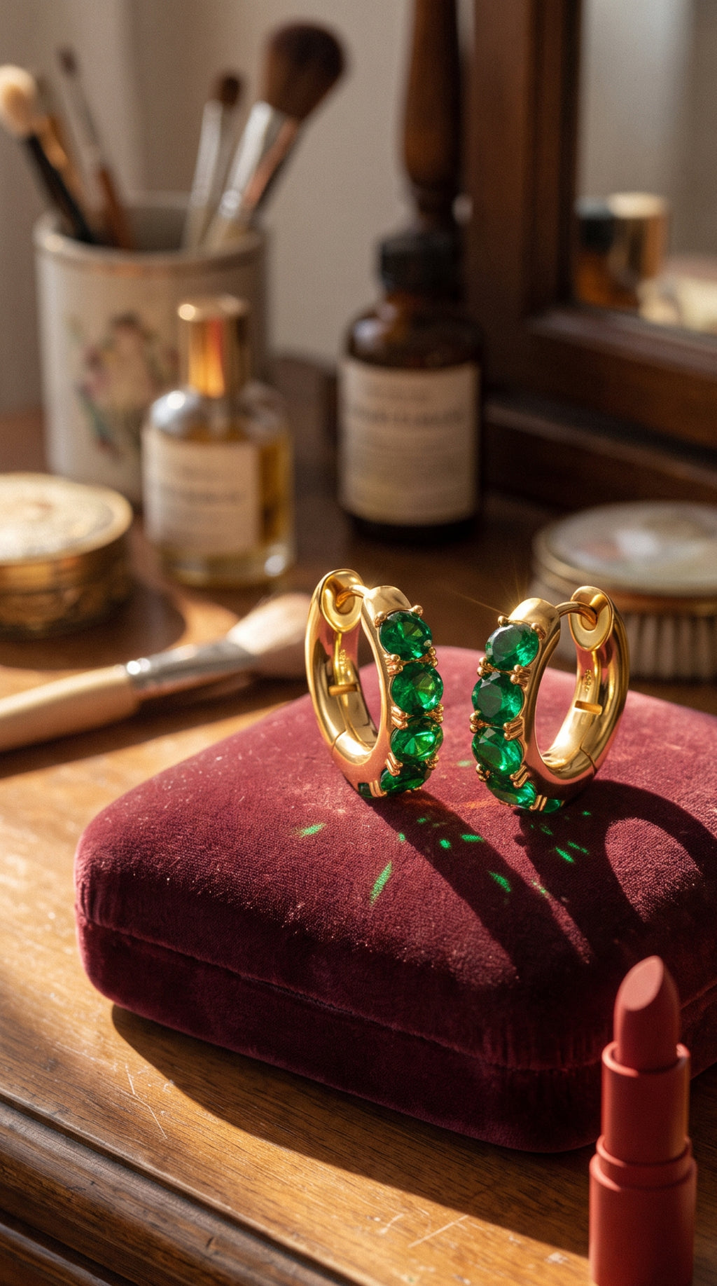 Emerald Huggie Hoops | Gold-Plated Sterling Silver & Zirconia