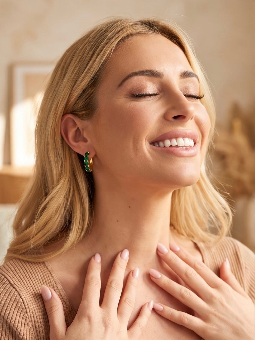 Emerald Huggie Hoops | Gold-Plated Sterling Silver & Zirconia