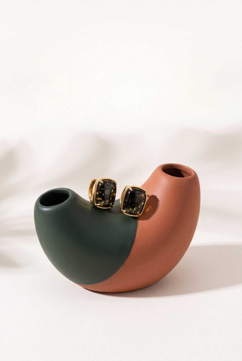 Forest Reverie Earrings | Gold-Plated Sterling Silver & Green Amber Studs