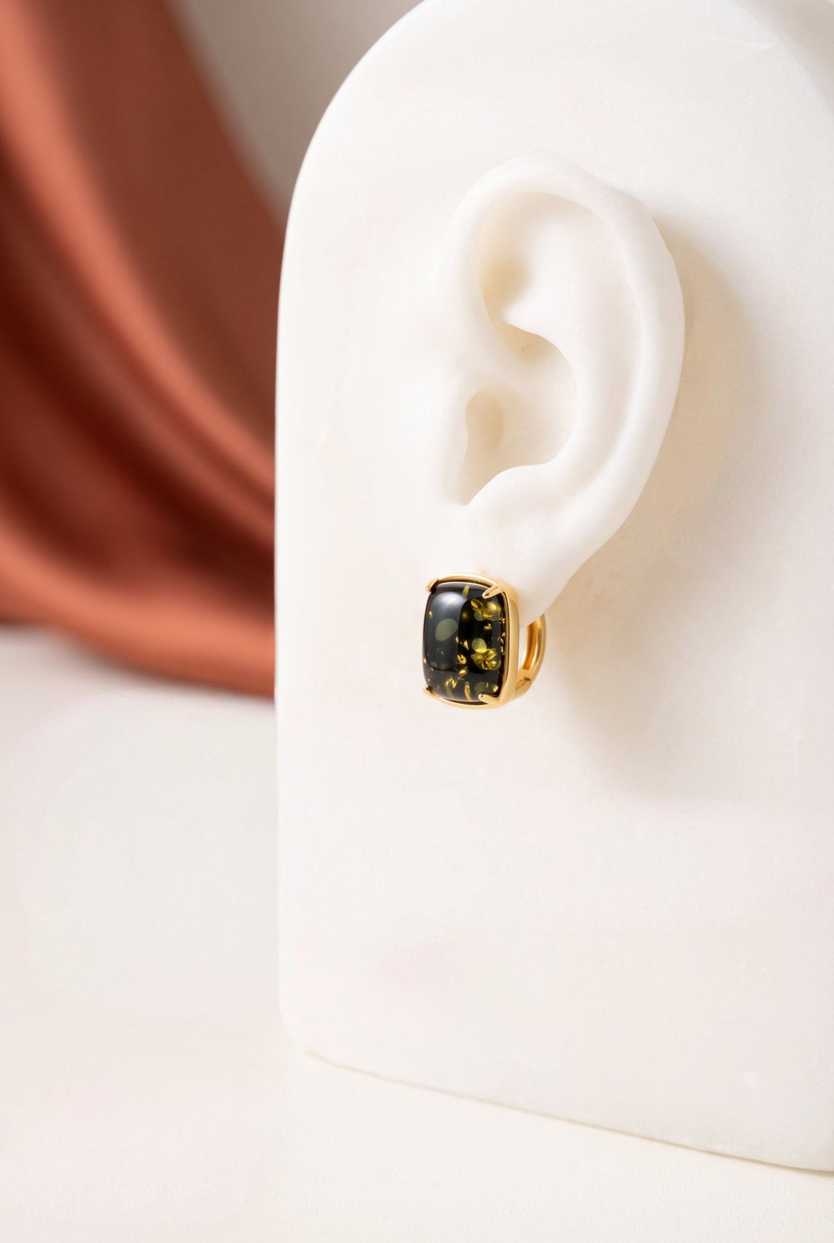 Forest Reverie Earrings | Gold-Plated Sterling Silver & Green Amber Studs