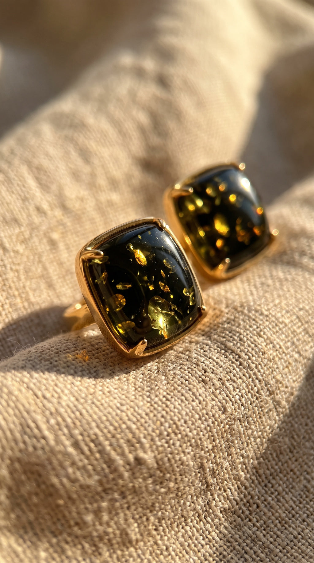 Forest Reverie Earrings | Gold-Plated Sterling Silver & Green Amber Studs