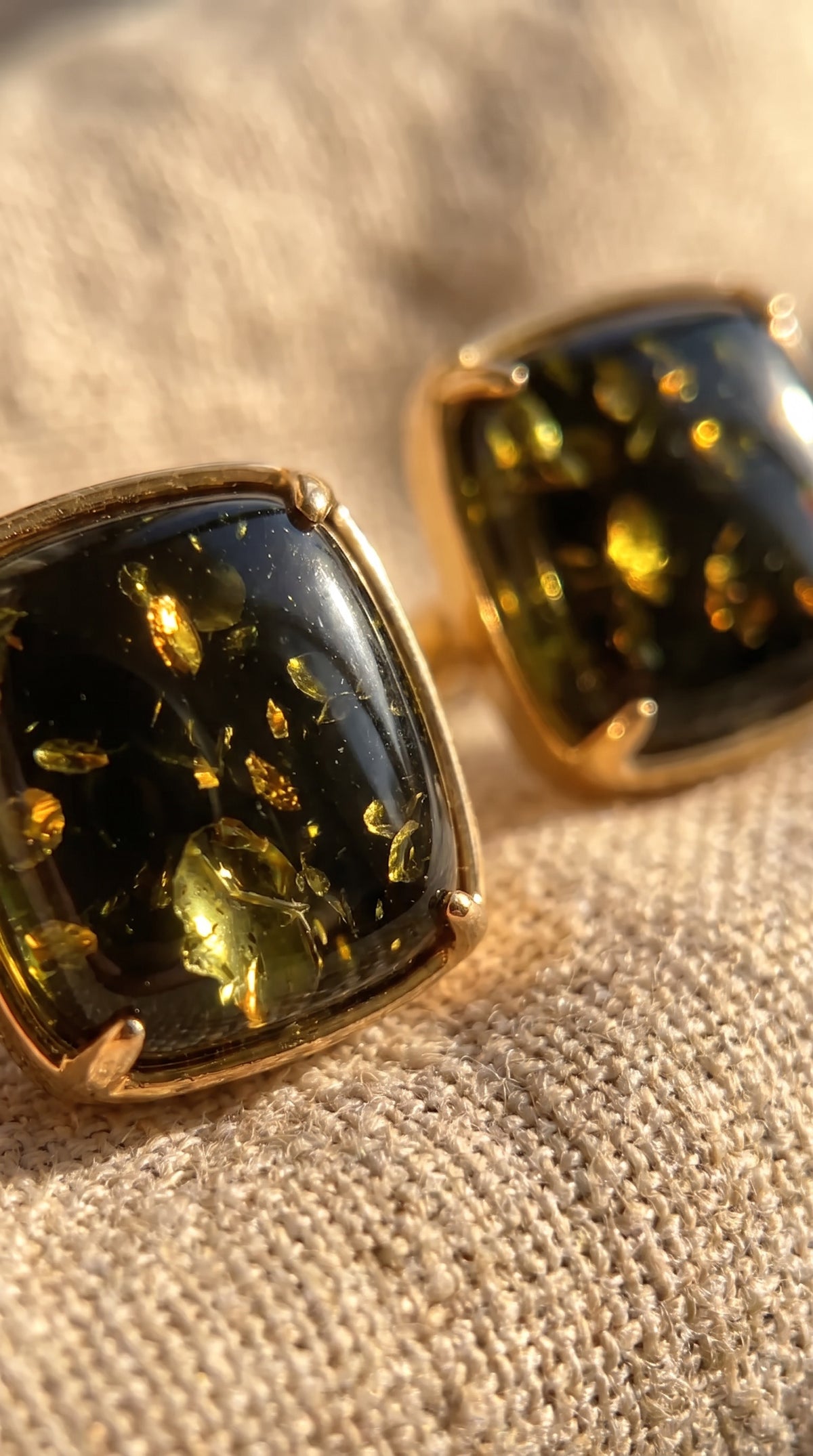 Forest Reverie Earrings | Gold-Plated Sterling Silver & Green Amber Studs