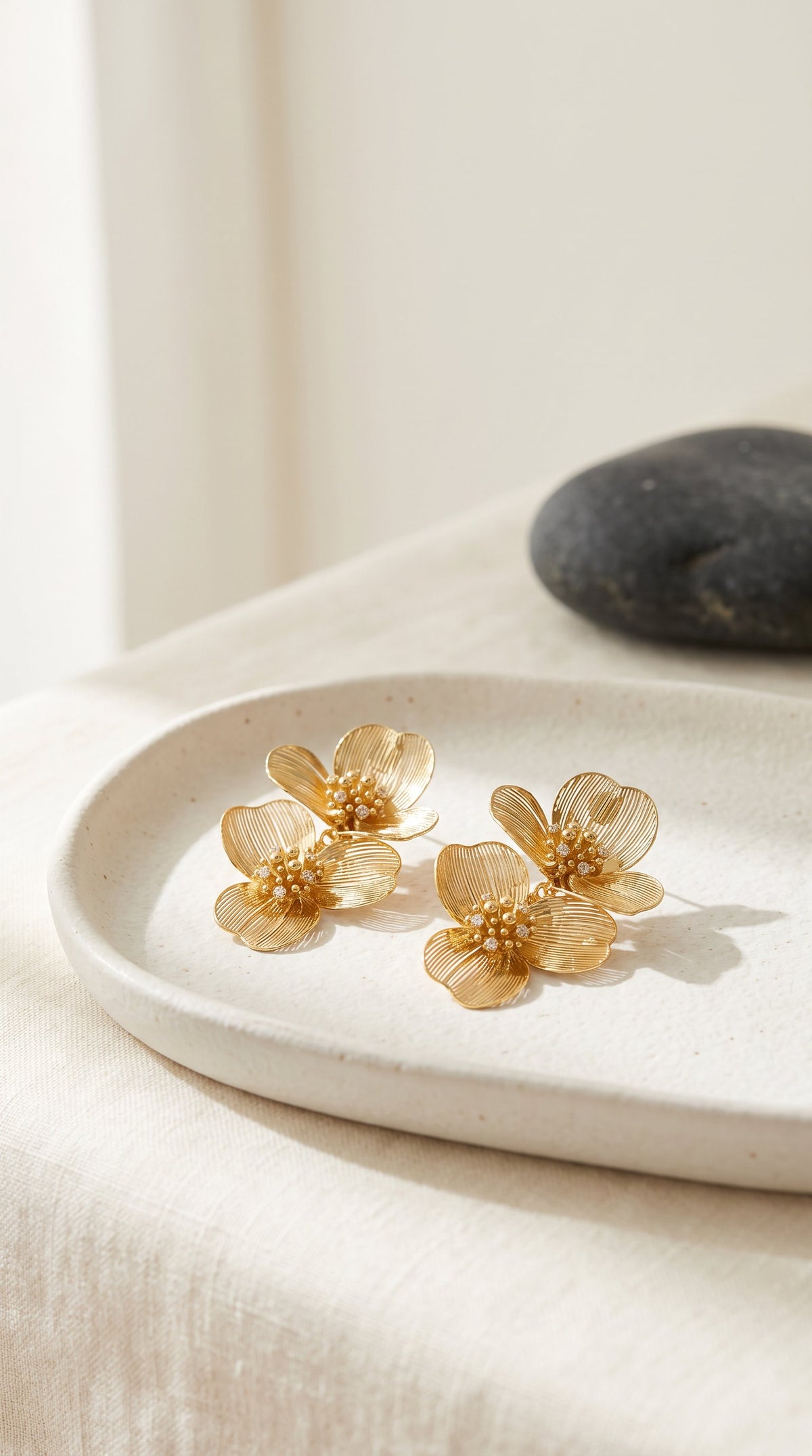Golden Bloom Double Earrings | Gold-Plated Botanical Double Studs