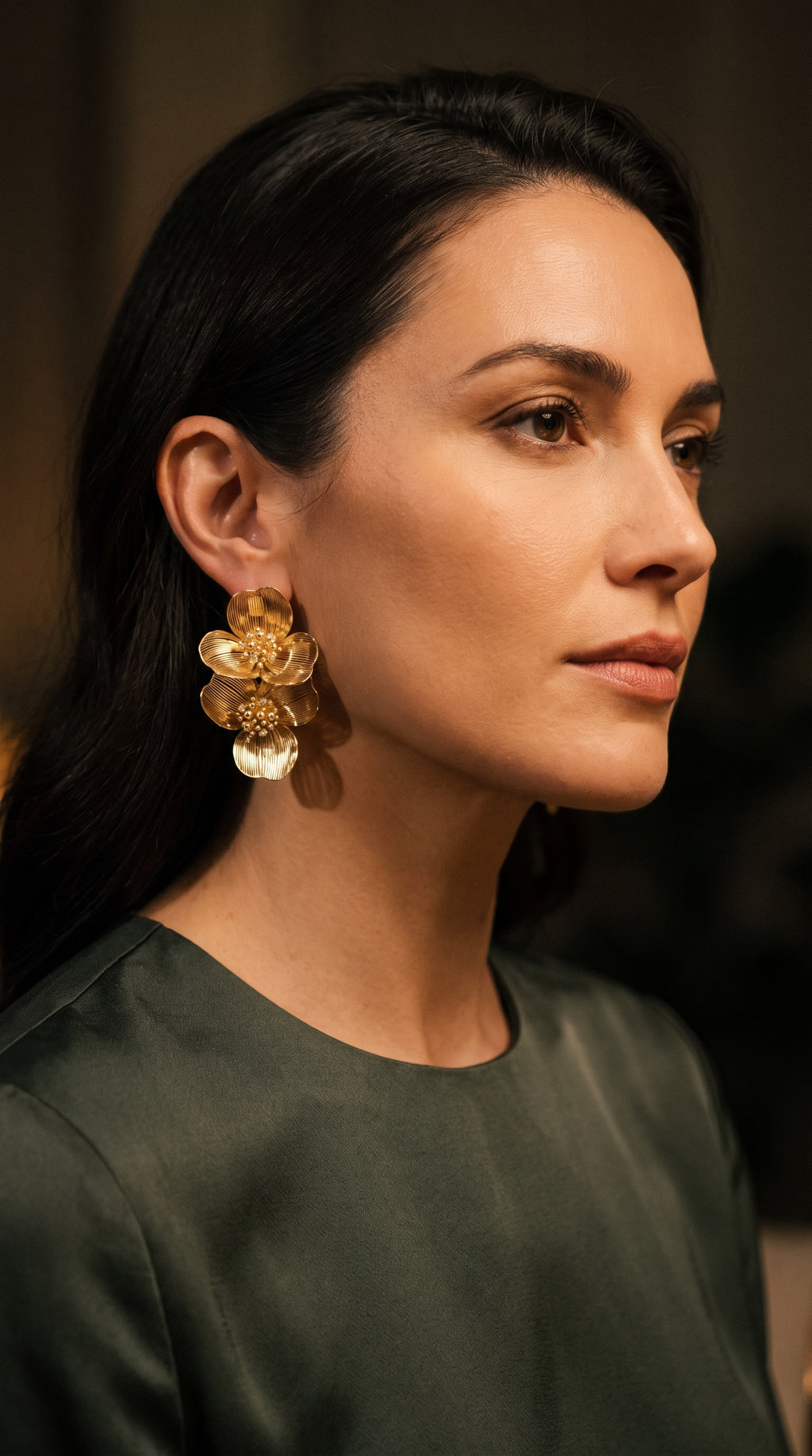 Golden Bloom Double Earrings | Gold-Plated Botanical Double Studs