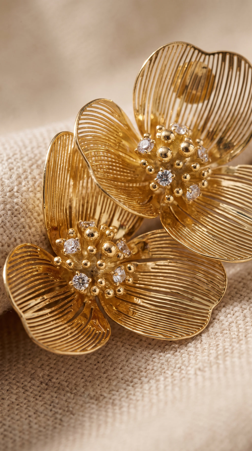 Golden Bloom Double Earrings | Gold-Plated Botanical Double Studs