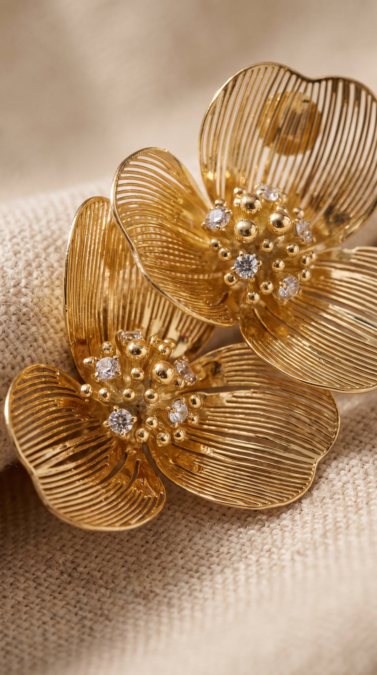 Golden Bloom Double Earrings | Gold-Plated Botanical Double Studs