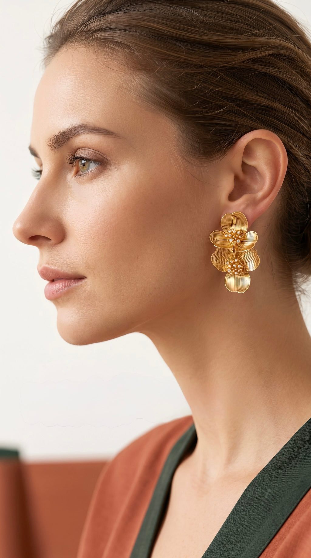 Golden Bloom Double Earrings | Gold-Plated Botanical Double Studs