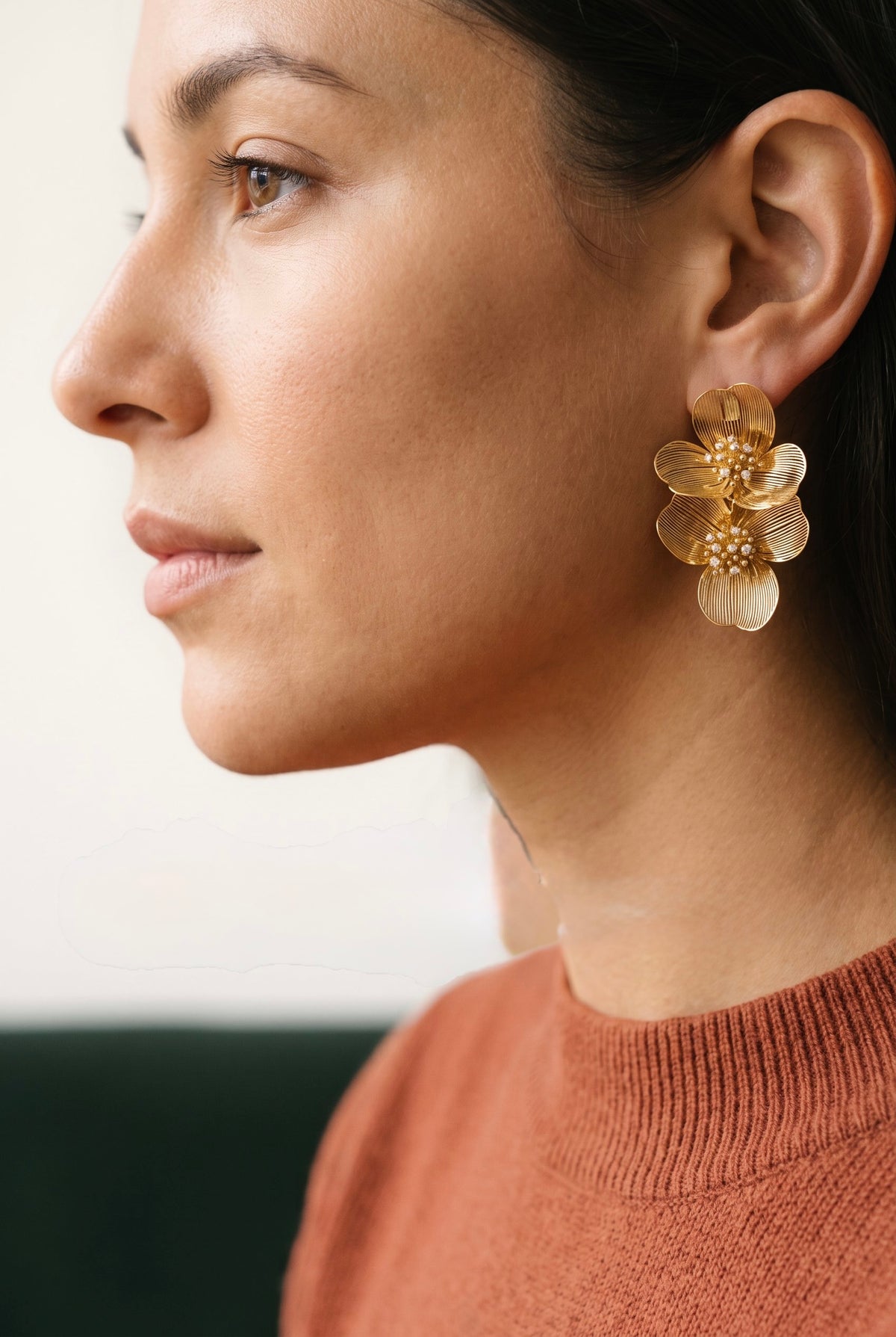 Golden Bloom Double Earrings | Gold-Plated Botanical Double Studs