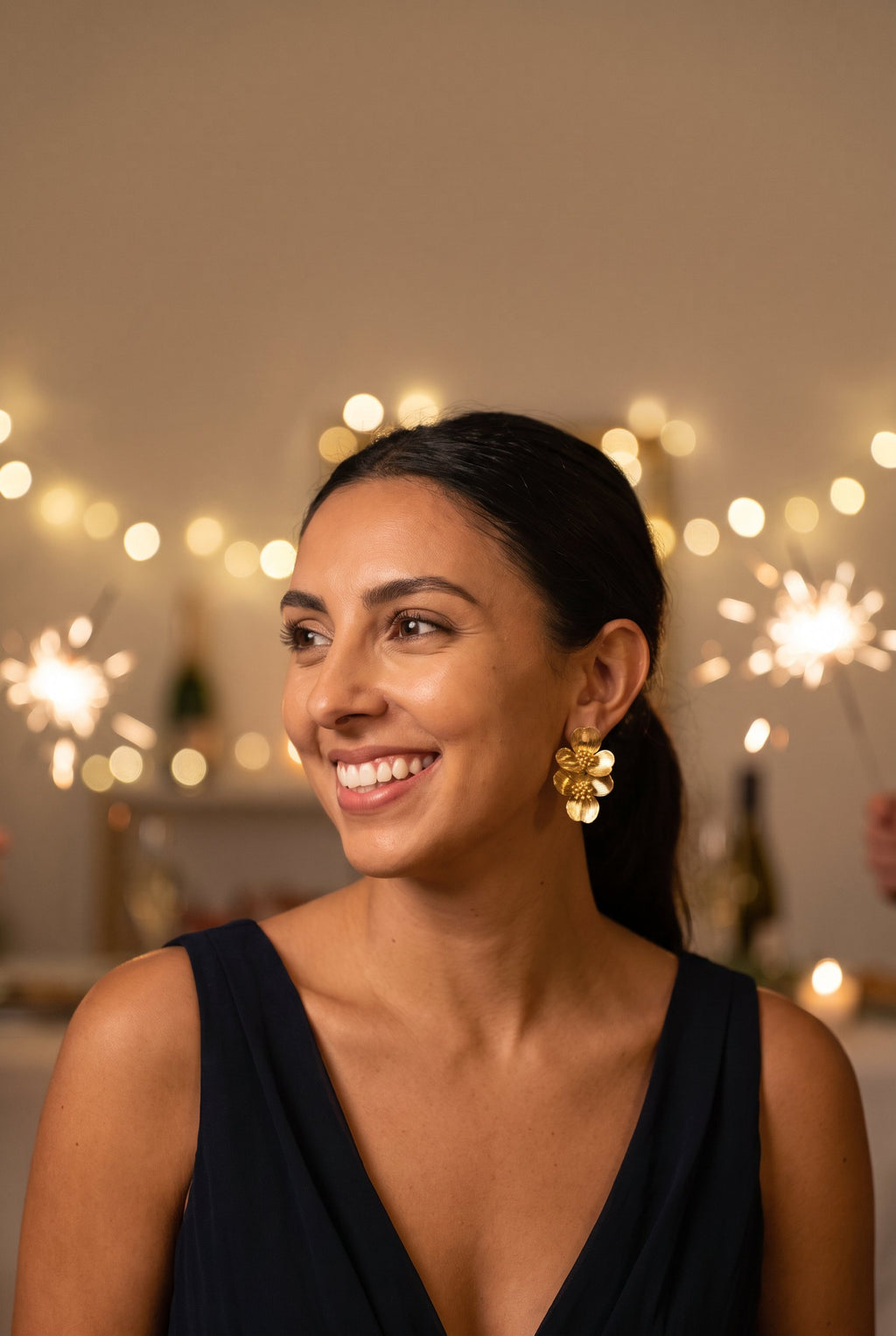 Golden Bloom Double Earrings | Gold-Plated Botanical Double Studs