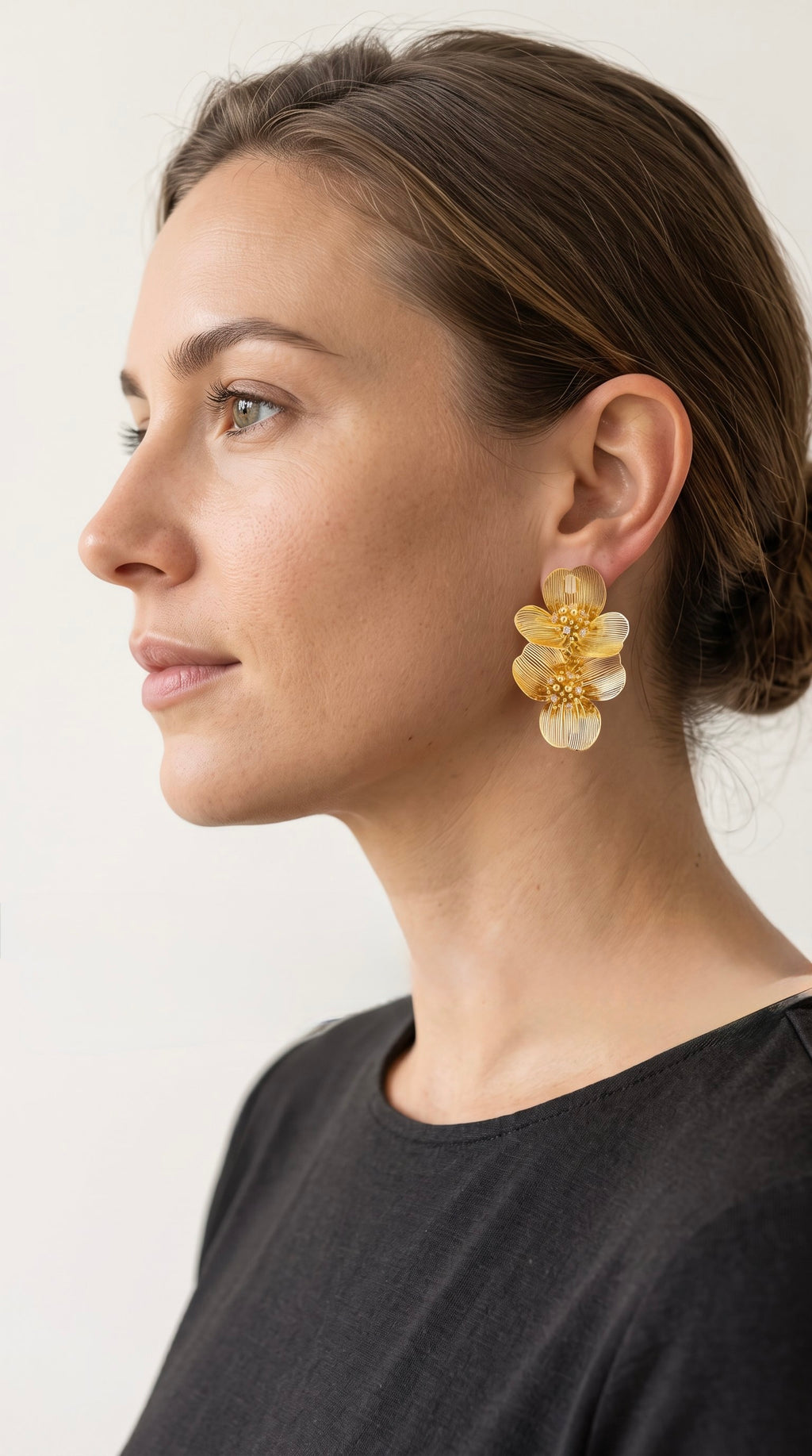 Golden Bloom Double Earrings | Gold-Plated Botanical Double Studs