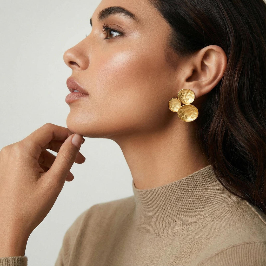 Petal Cluster Earrings | Hammered Geometric Waterproof Gold Studs