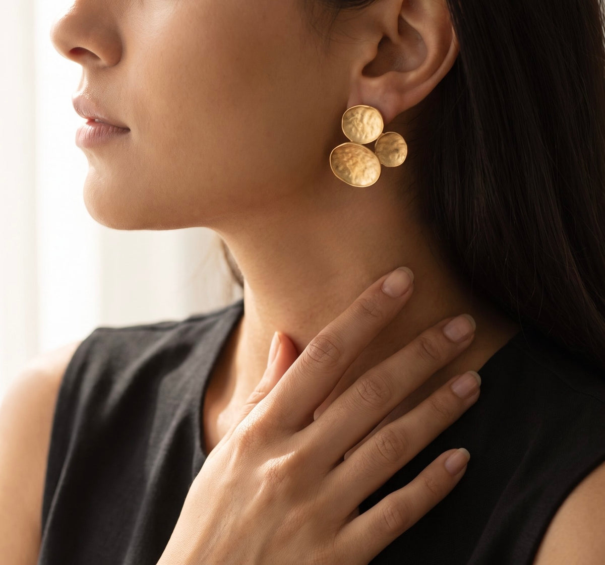 Petal Cluster Earrings | Hammered Geometric Waterproof Gold Studs