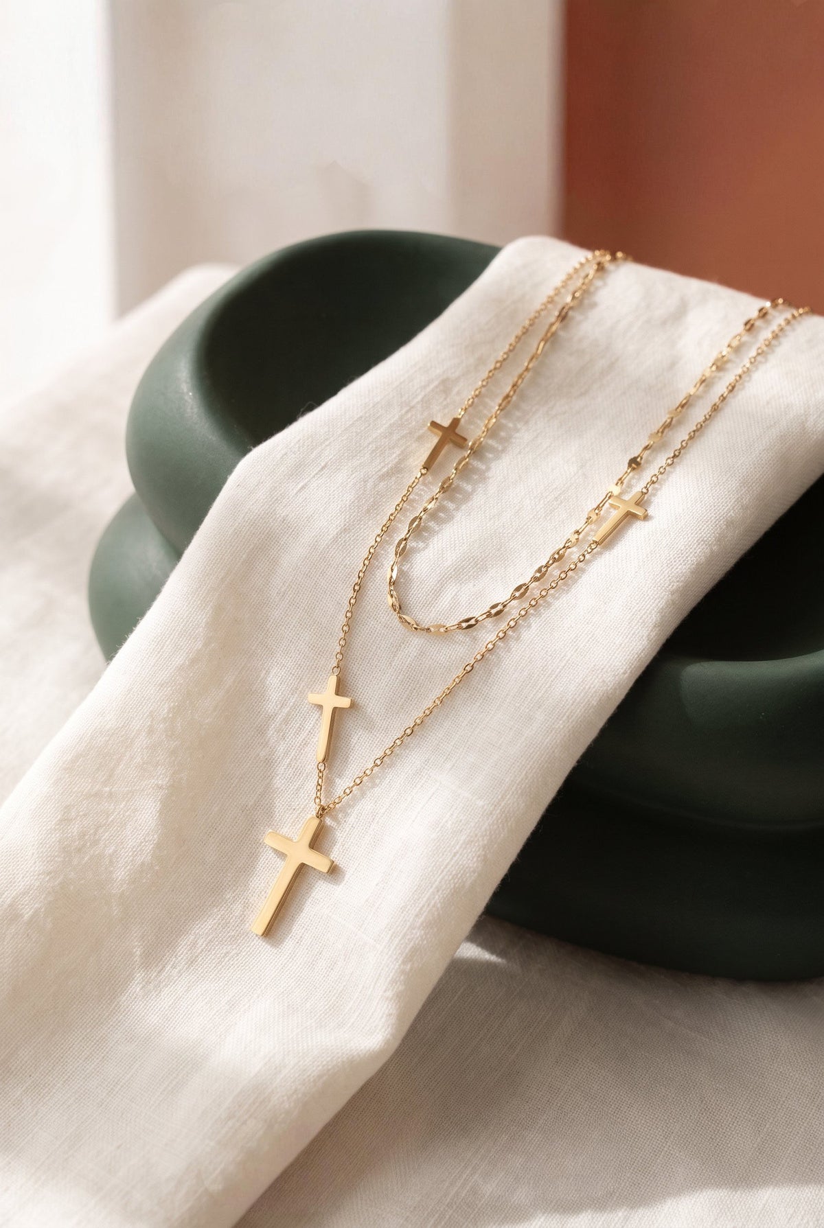 Divine Layers Cross Necklace Set | Waterproof Gold Plated Stainless Steel