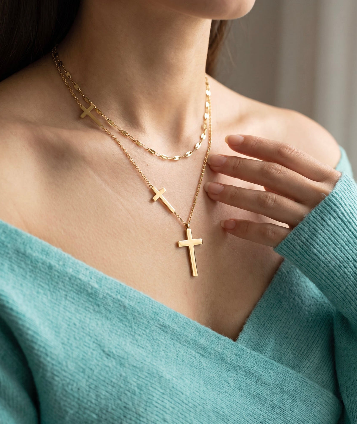 Divine Layers Cross Necklace Set | Waterproof Gold Plated Stainless Steel