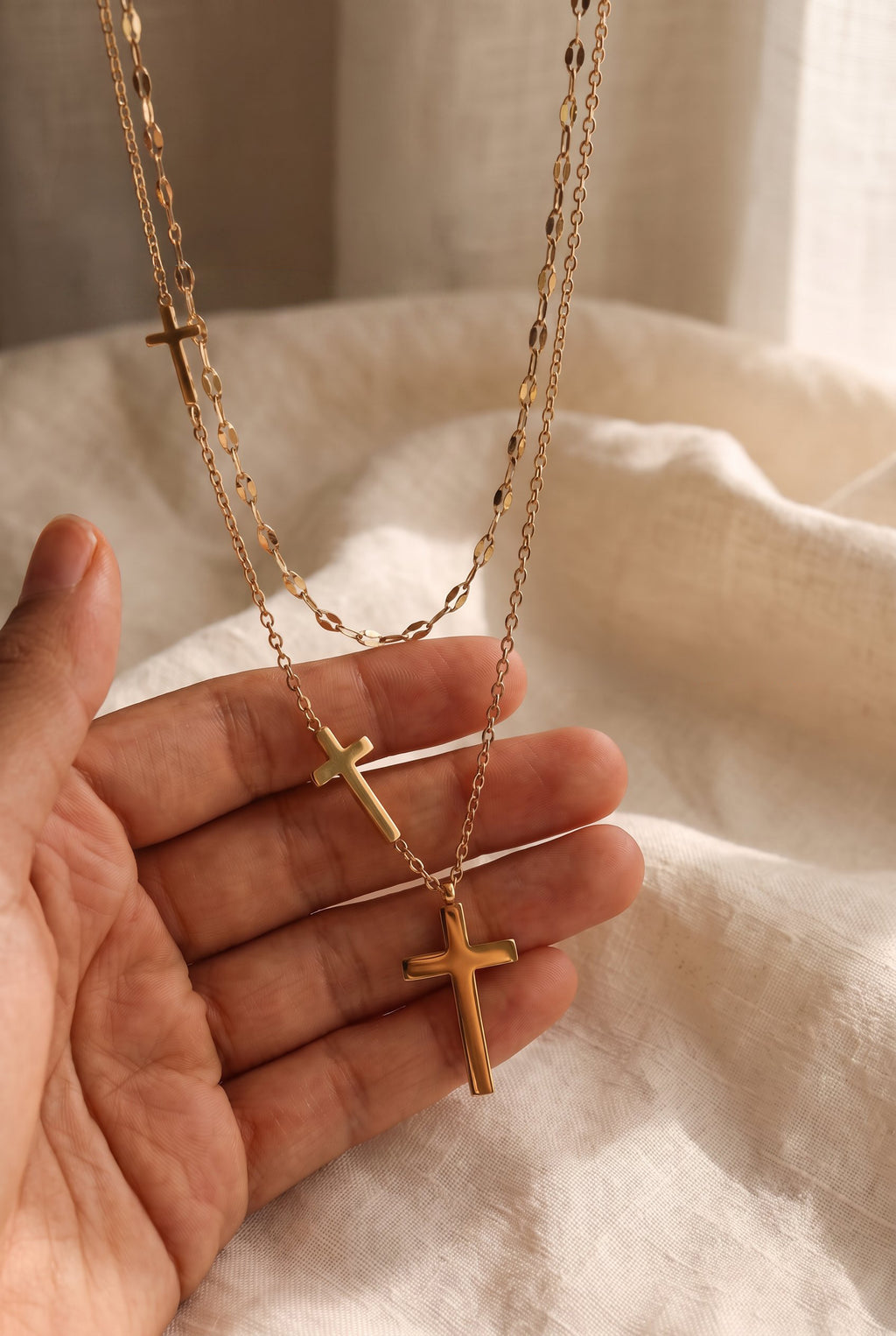 Divine Layers Cross Necklace Set | Waterproof Gold Plated Stainless Steel