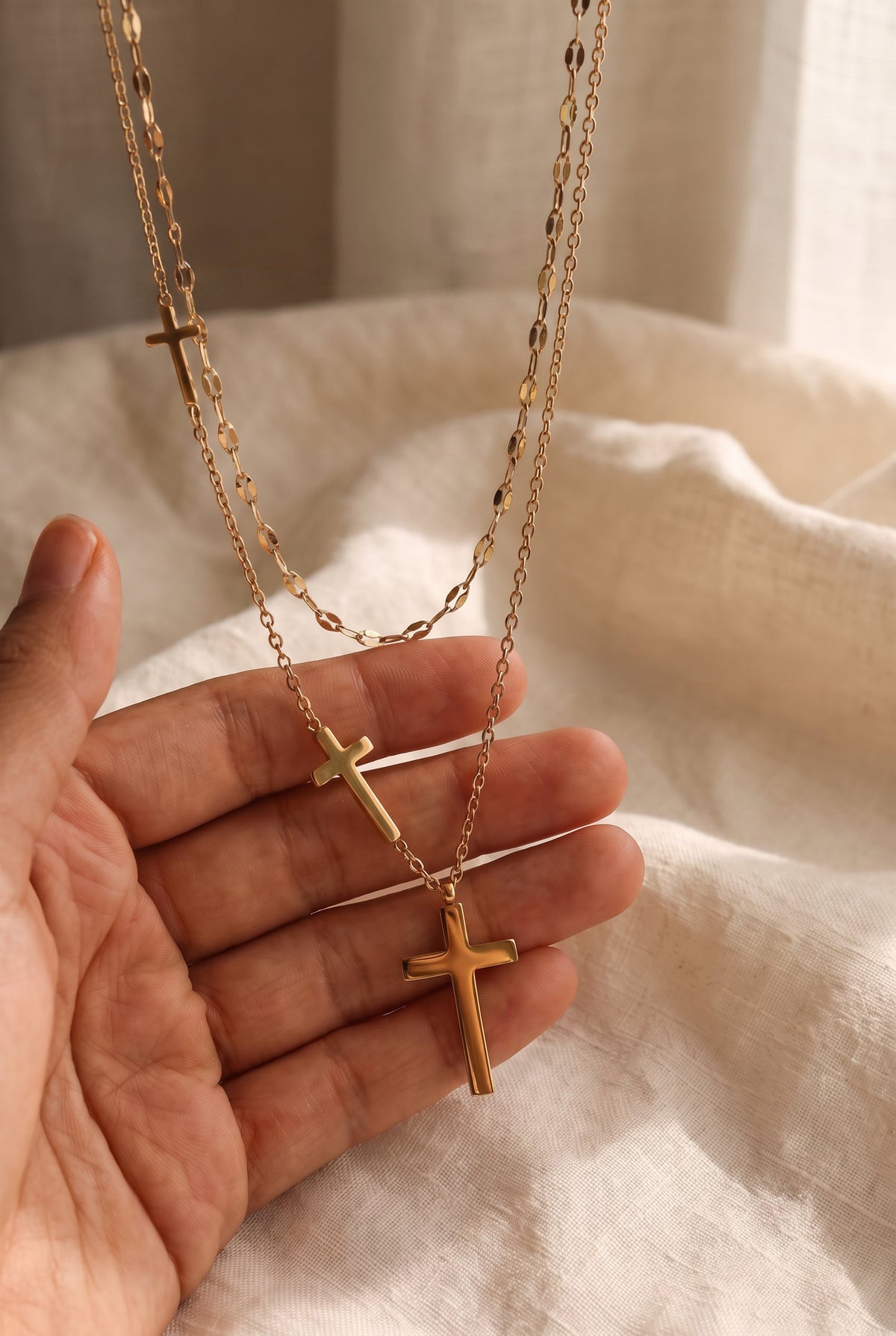 Divine Layers Cross Necklace Set | Waterproof Gold Plated Stainless Steel