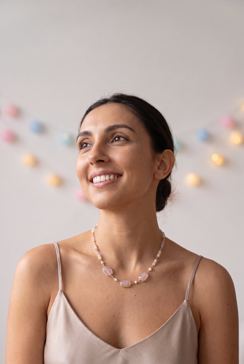 Garden Dreams Healing Gemstone & Pearl Necklace | Gold Recycled Brass Gemstone Cluster