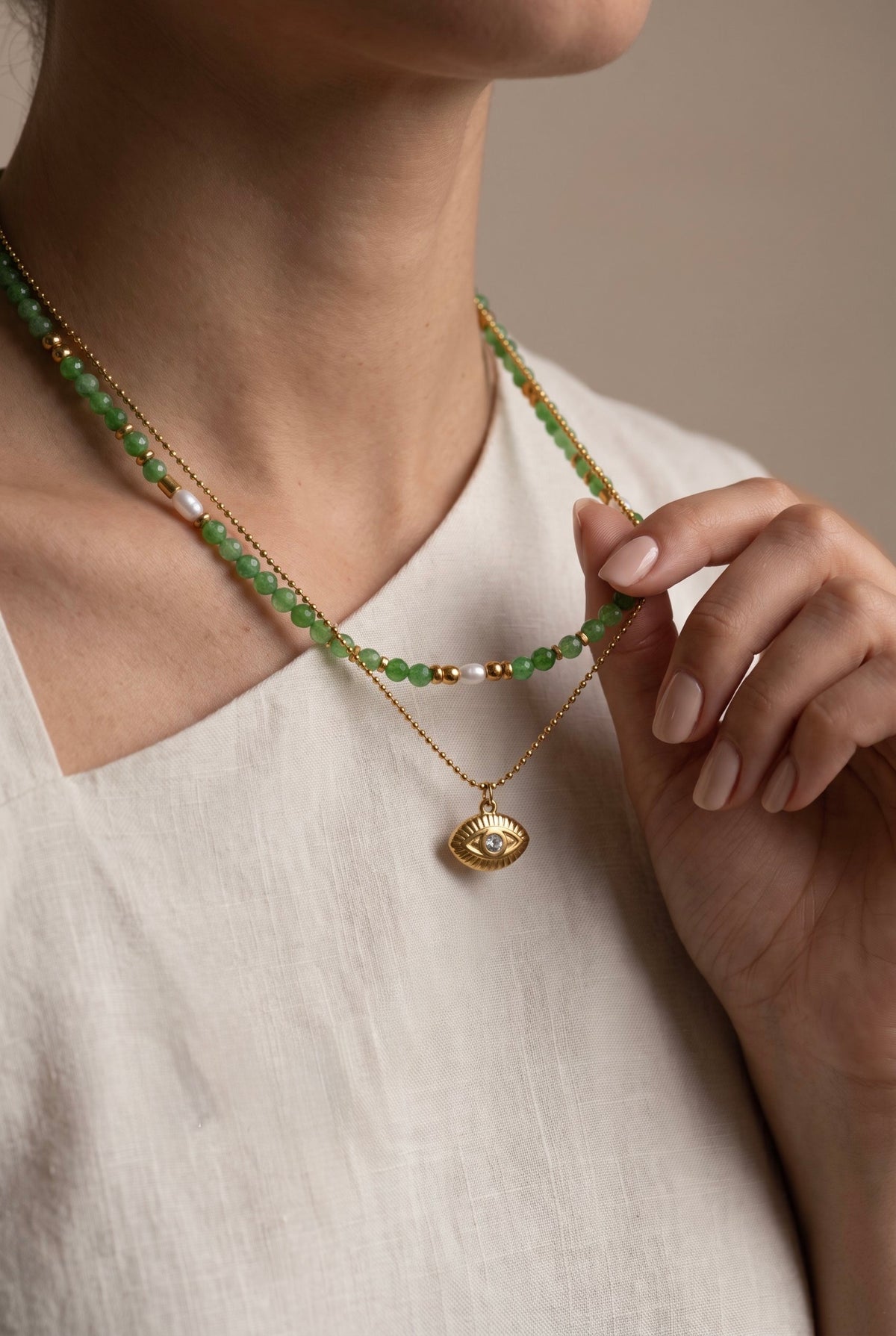 Mystic Eye Layered Necklace | Waterproof Gold Plated Stainless Steel & Gemstone