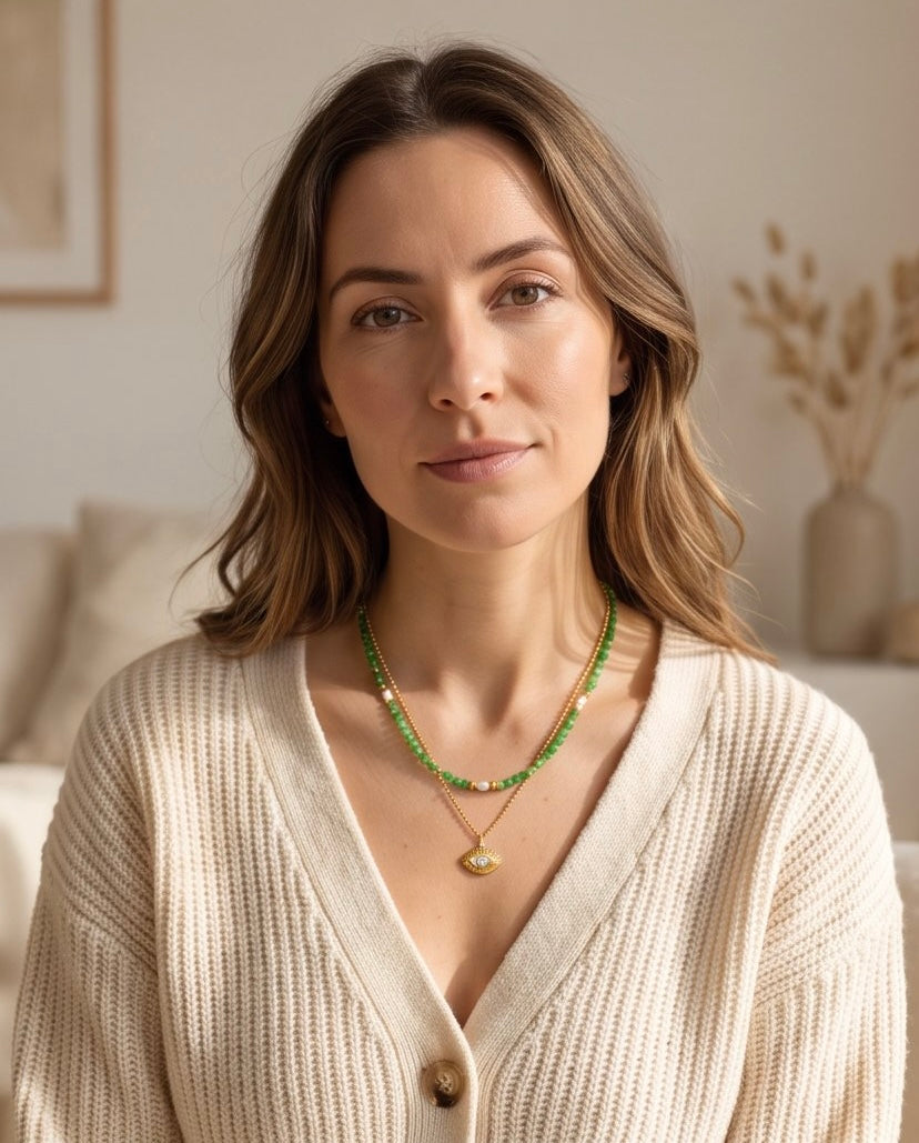 Mystic Eye Layered Necklace | Waterproof Gold Plated Stainless Steel & Gemstone