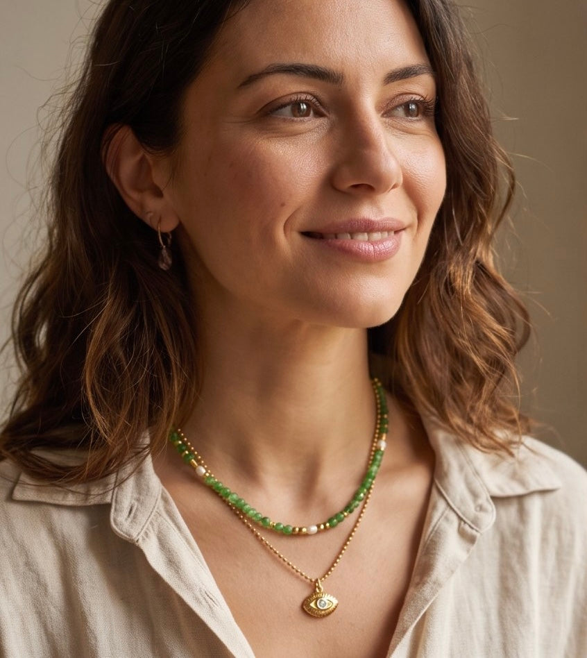 Mystic Eye Layered Necklace | Waterproof Gold Plated Stainless Steel & Gemstone