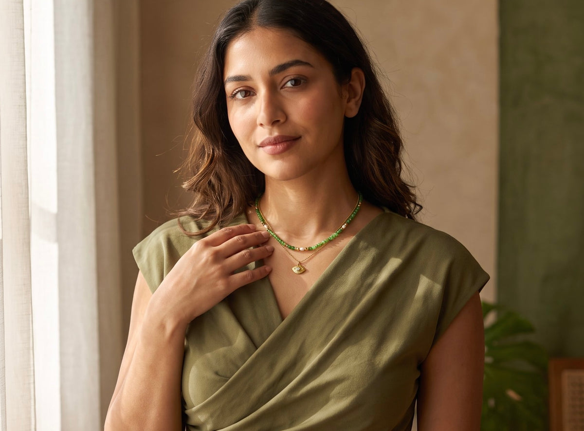 Mystic Eye Layered Necklace | Waterproof Gold Plated Stainless Steel & Gemstone