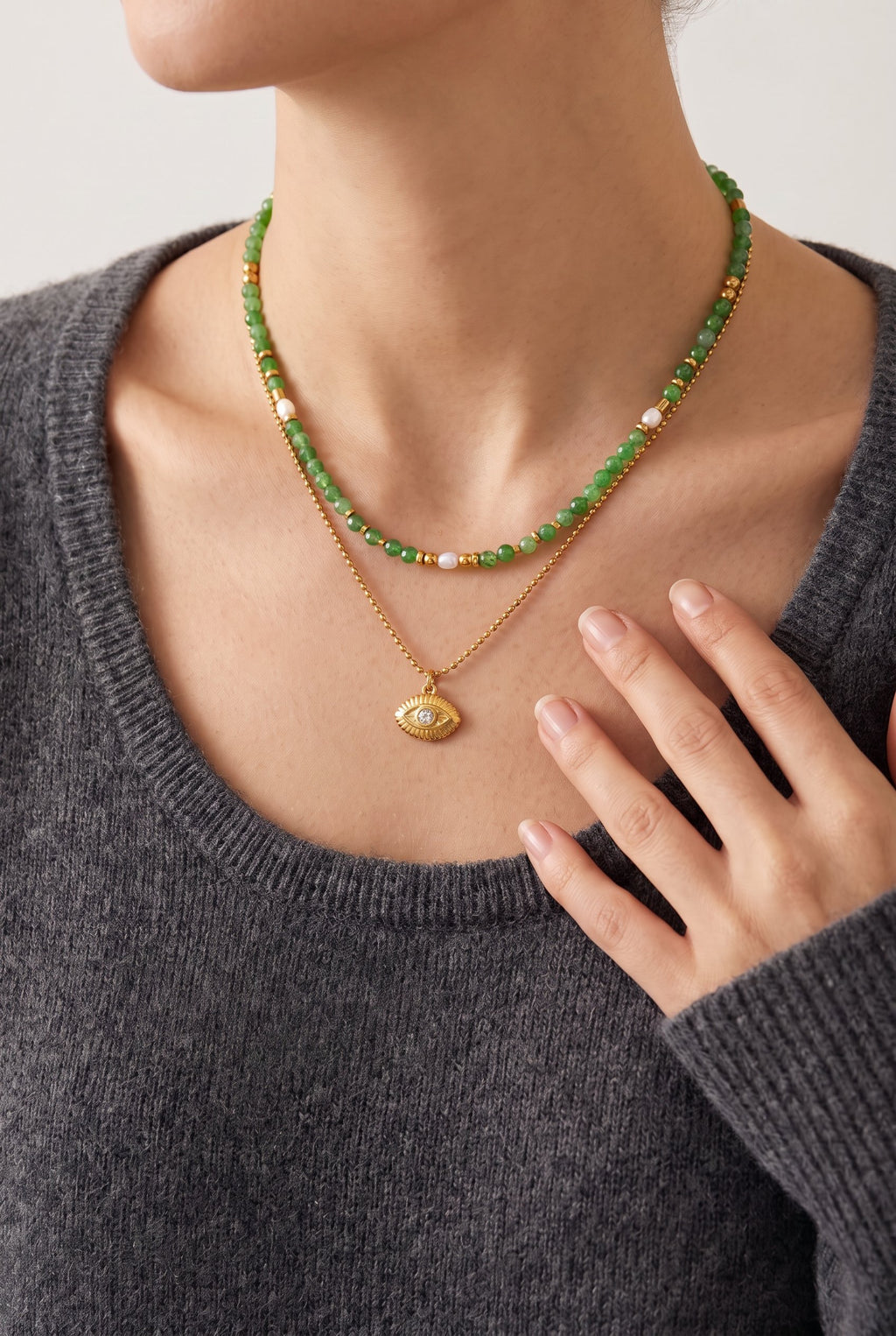 Mystic Eye Layered Necklace | Waterproof Gold Plated Stainless Steel & Gemstone